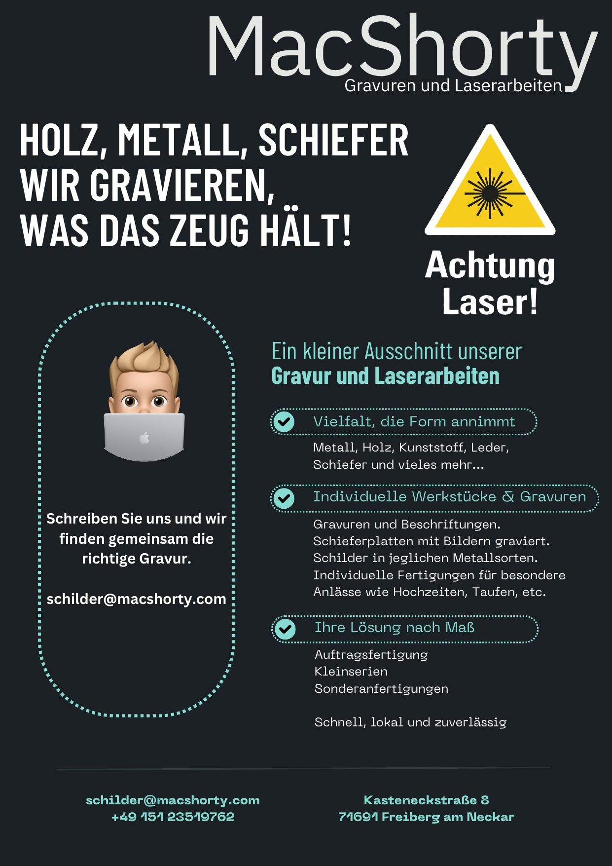 MacShorty Gravuren und Laserarbeiten – Flyer